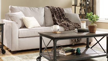 family room furniture: couch and coffee table