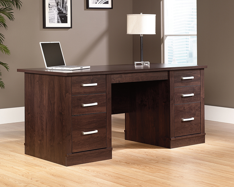 Sauder office port executive shop desk dark alder