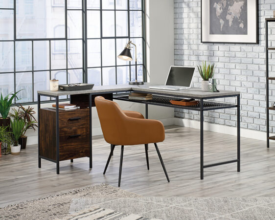 Sauder Market Commons Metal Wood L Shaped Home Office Desk 425767 Rich Walnut