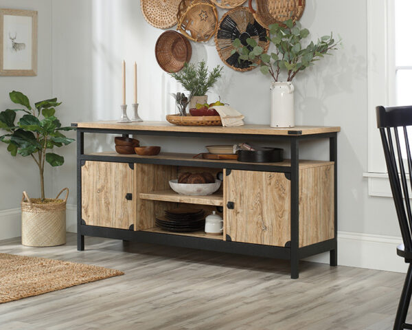 Sauder Steel River® Industrial Metal & Wood TV Credenza with Doors - Image 2