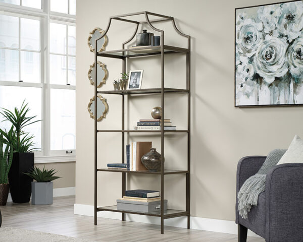 Sauder International Lux 5-Shelf Metal & Glass Display Bookcase