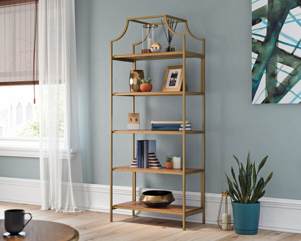 Sauder International Lux Sindoori Mango 5-Shelf Metal Frame Bookcase