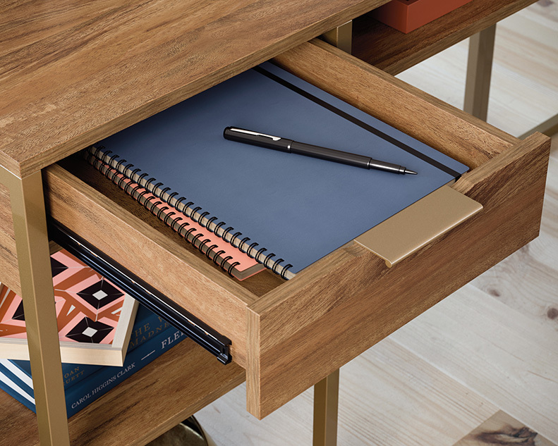 Modern L-Shaped Desk with Gold Frame