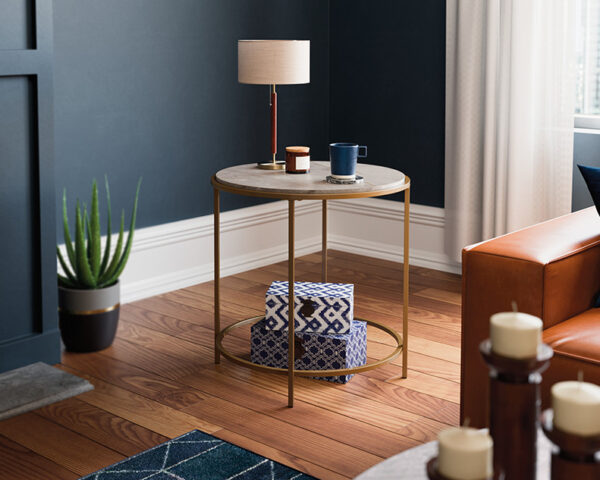 Sauder International Lux Wood & Metal Side Table in Deco Stone Finish