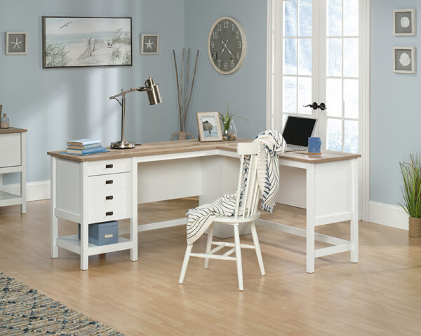 Sauder Cottage Road® White L-Shaped Desk with Oak Finished Top
