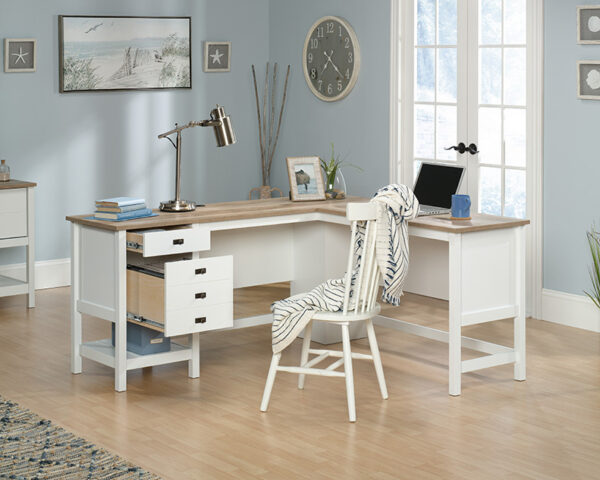 Sauder Cottage Road® White L-Shaped Desk with Oak Finished Top - Image 2