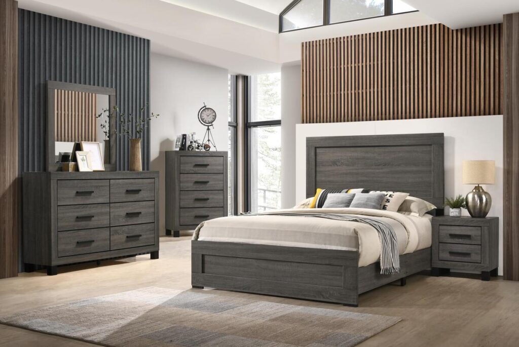 Lifestyle Gray 4-Piece Bedroom set includes Dresser, Mirror, Nightstand and Queen Headboard/Footboard/Rails