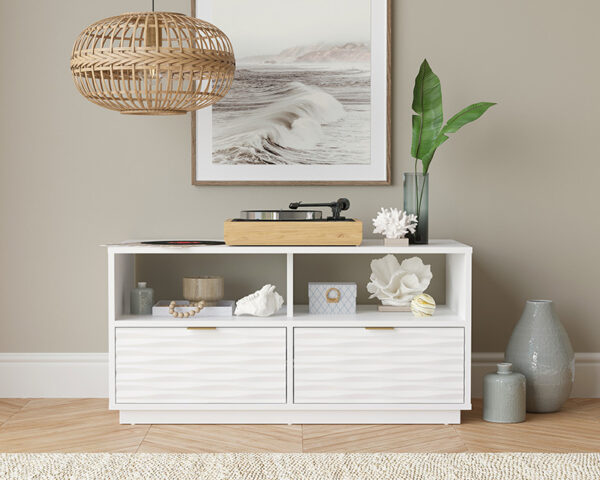 Sauder Select White 2-Drawer TV Stand with Open Storage - Image 3
