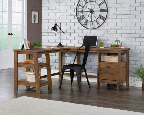 Sauder Trestle® L-Shaped Trestle Desk in Vintage Oak