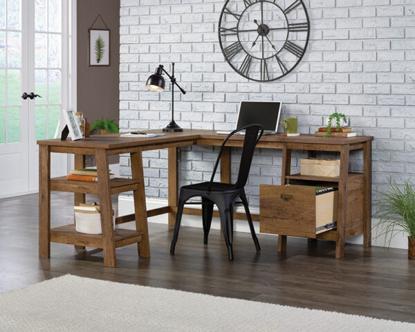 Sauder Trestle® L-Shaped Trestle Desk in Vintage Oak - Image 2