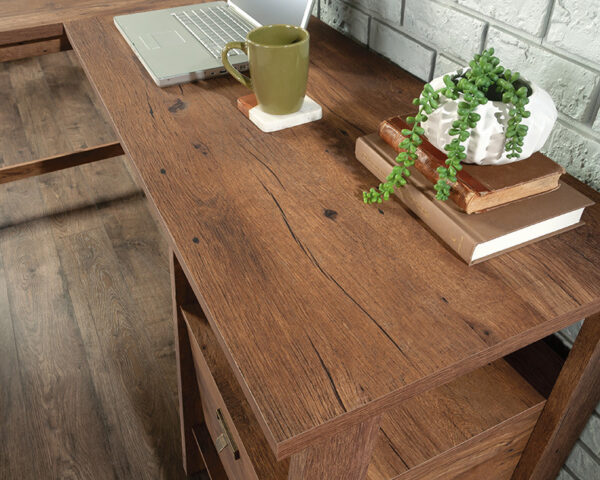 Sauder Trestle® L-Shaped Trestle Desk in Vintage Oak - Image 4