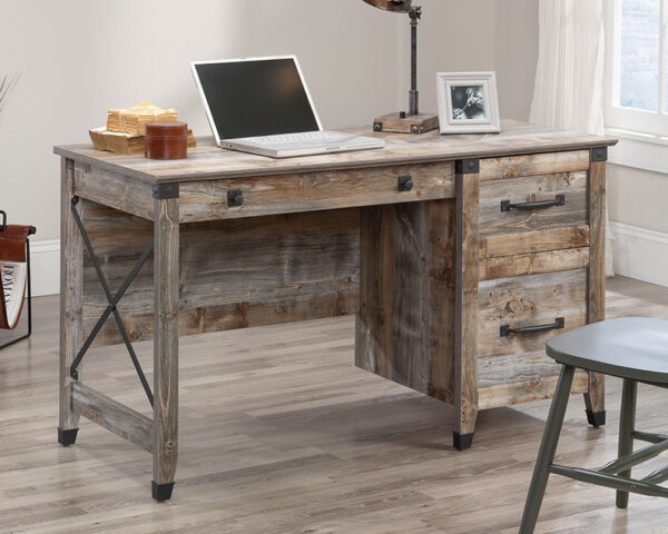 Sauder Carson Forge® Single Pedestal Desk with Drawers, Rustic Cedar
