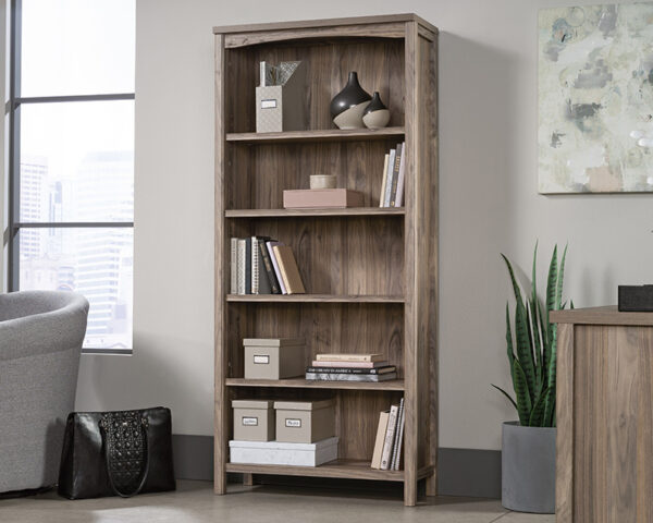 Sauder Select 5-Shelf Display Bookcase in Washed Walnut