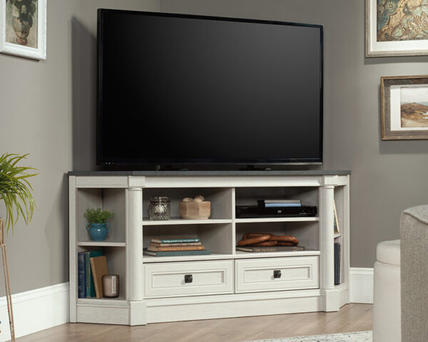 Sauder Palladia® Corner Credenza/TV Stand in Glacier Oak
