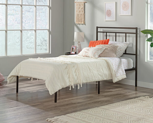 Twin Platform Bed with Headboard in Bronze