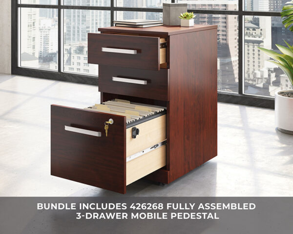 72" x 36" 3-File Double Ped Bowfront Desk - Image 4