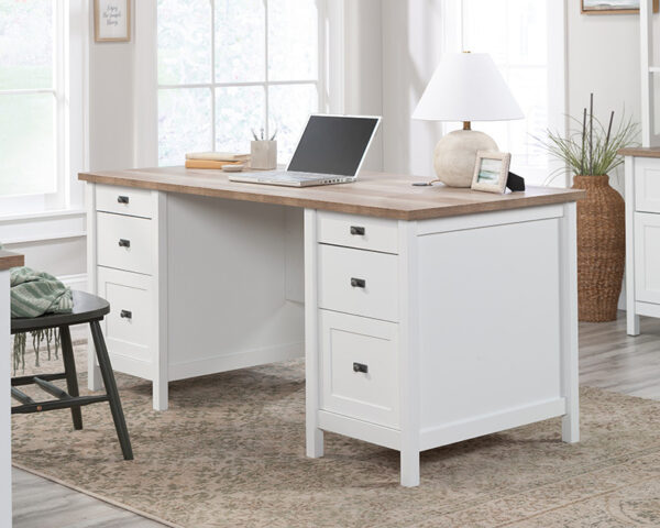 White Executive Pedestal Desk with Drawers