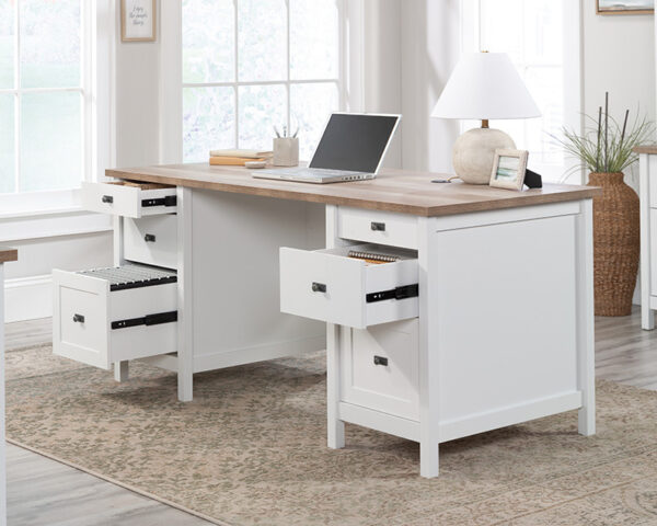 White Executive Pedestal Desk with Drawers - Image 2