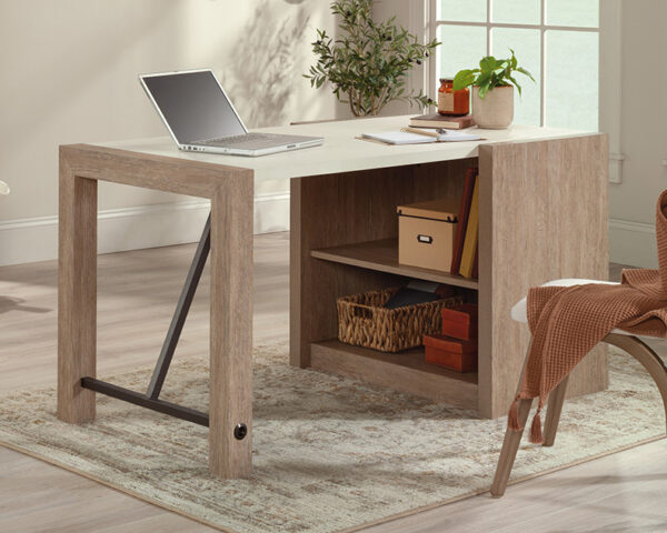Desk with Storage Shelves in Brushed Oak