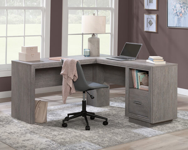 L-Shaped Desk with File Drawer in Ashen Oak