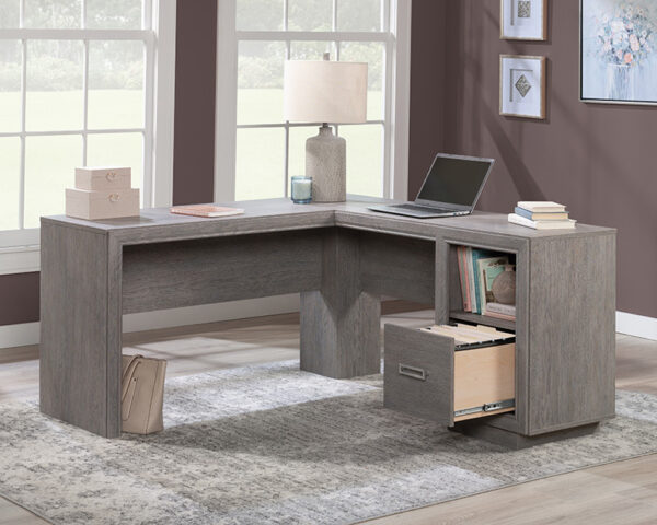 L-Shaped Desk with File Drawer in Ashen Oak - Image 2