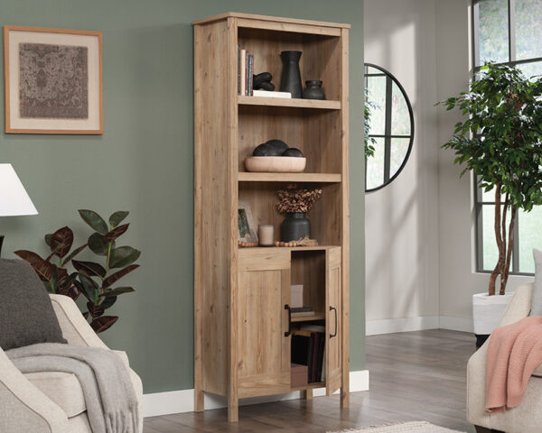 5-Shelf Bookcase with Doors in Khaki Pine - Image 2