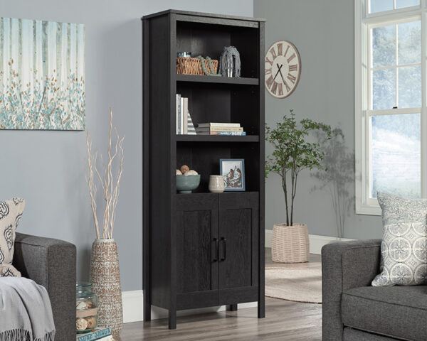 5-Shelf Bookcase with Doors in Raven Oak