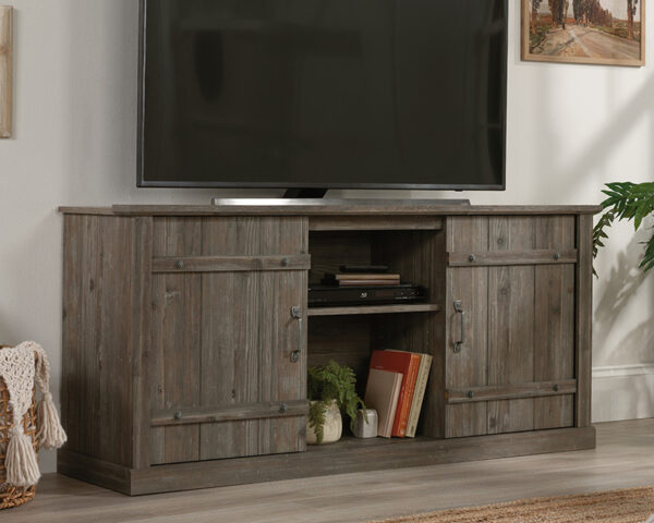 TV Credenza with Sliding Doors in Pebble Pine