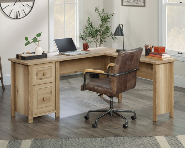 L-Shaped Desk with Storage in Timber Oak